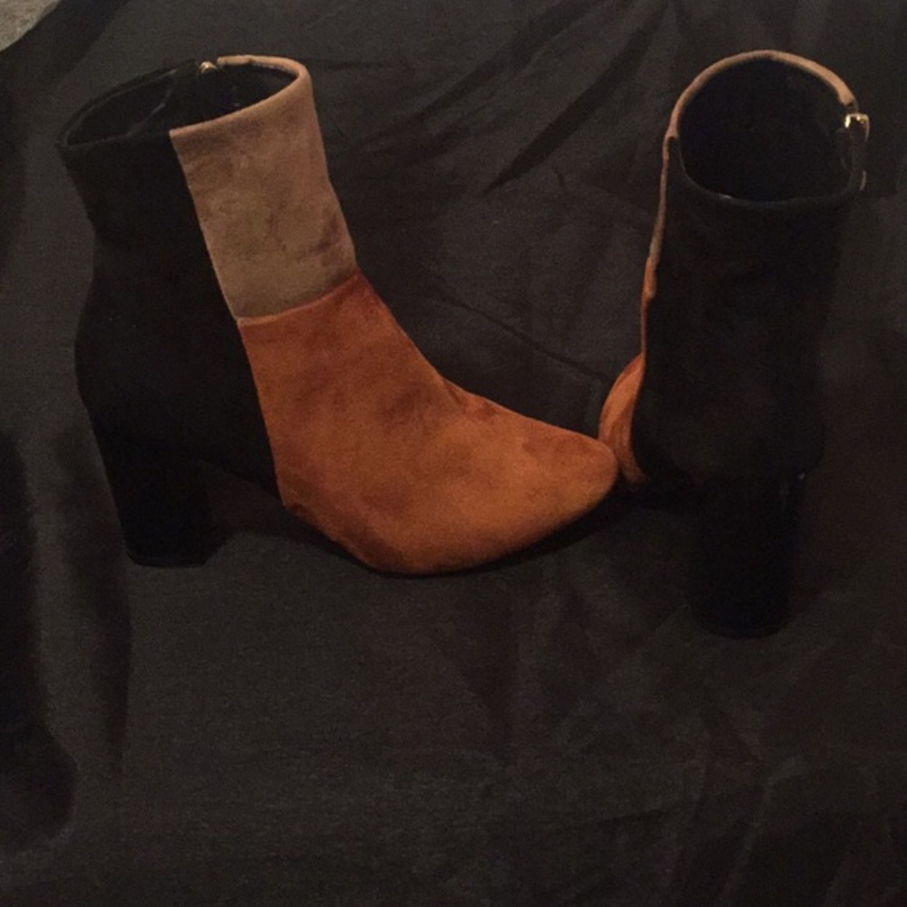 brown black and cream high heel boots